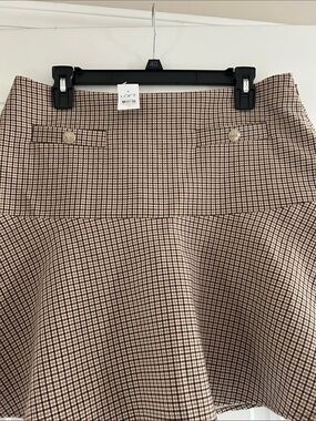 LOFT Beige and Brown Plaid Circle Skirt